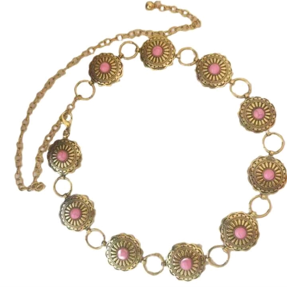 Gold and Pink Women's Gold Tone Chain Belt